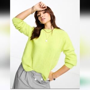 ASOS Neon Yellow Fuzzy Crewneck Sweater Long Sleeve Pullover